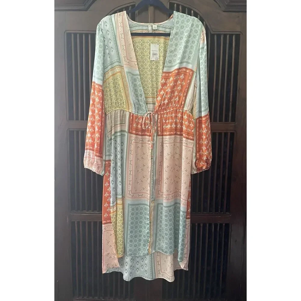 Cato boho patchwork open front kimono cover up L long sleeve new with tags